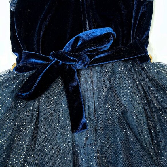 Nicole Miller Girls' Navy Velvet Sparkle and Tiered Tule Ruffles Dress Size 5 - Picture 4 of 7